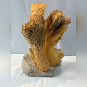 ✨ RARE 18" MCM Hand Carved Wood Bust on Marble Base #GentlyGems